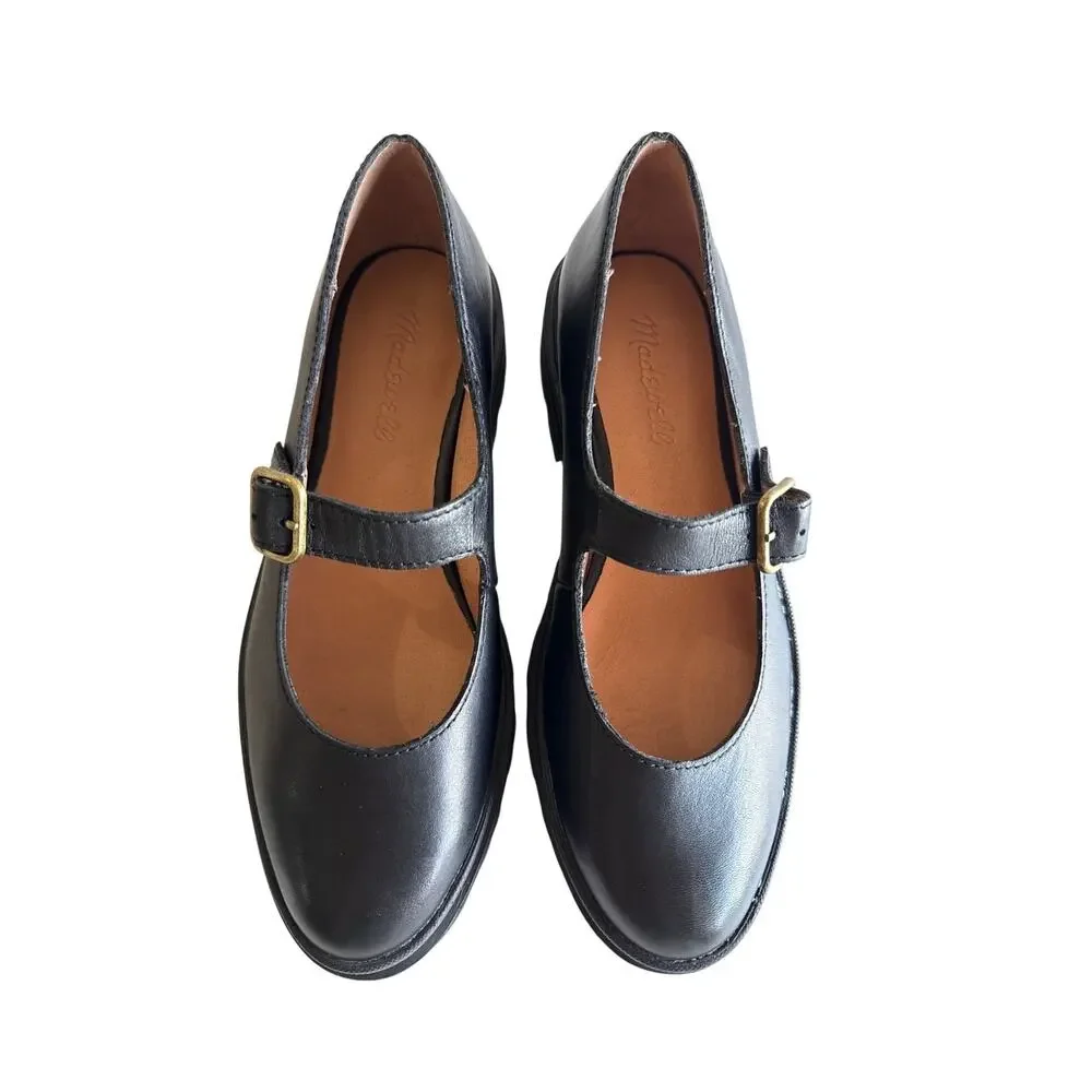Madewell Freya Mary Jane Platform Womens 6.5 Black Leather Y2K Lugsole NG680